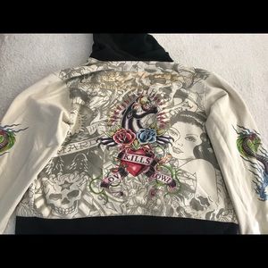 Authentic Ed Hardy Cream & Grey Hoodie.